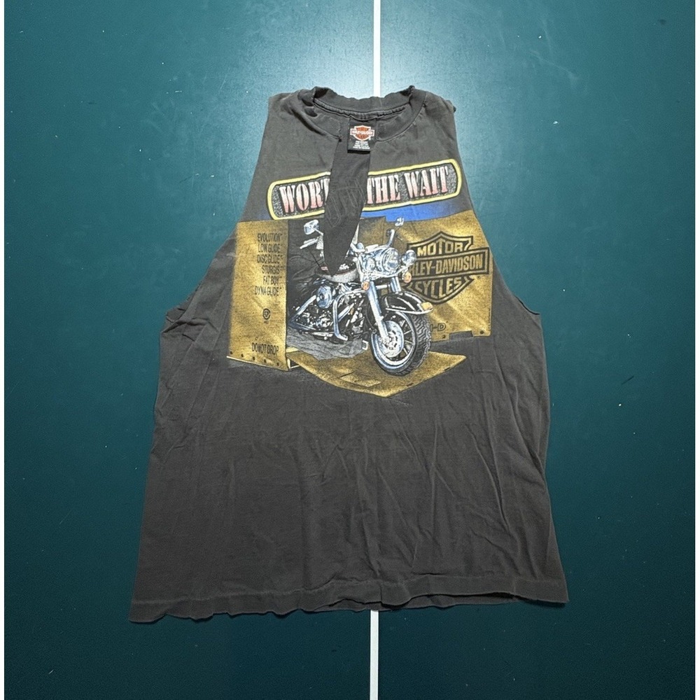 Vintage 80s 90s Harley Davidson Worth The Wait T Shirt‎ Chopped Distressed Large